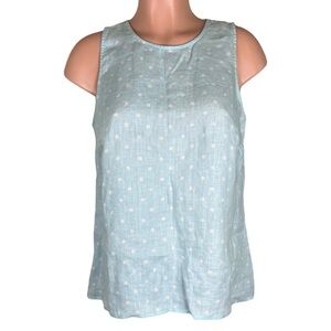 Kaari Blue Sky Blue‎ Linen Polka Dot Tank Top Blouse Medium